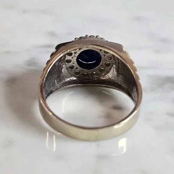 Mens Vintage Estate 14k White Gold Diamond Sapphire Ring 9.3g E7437